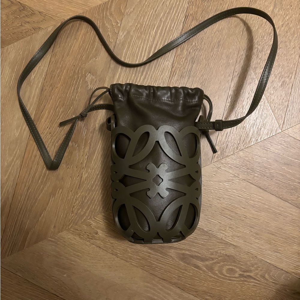 Loewe olive green 2022 angram cut out pocket bag